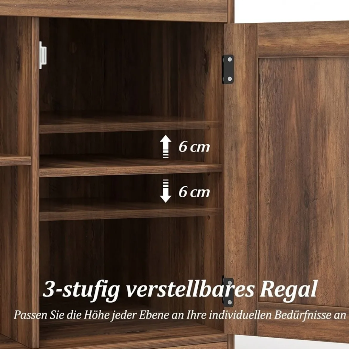 Bauernhaus Nachtisch mit Ladestation Nachtschrank mit verstellbarem Regal Schrank Braun