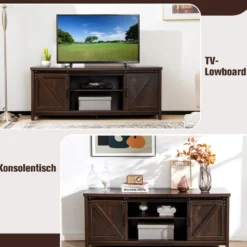 Bauernhaus-TV-Ständer mit Schiebetüren für Fernseher bis 65 Zoll 150 x 40 x 60 cm Braun