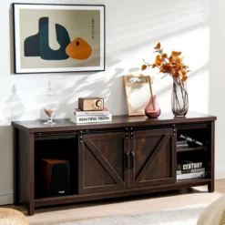 Bauernhaus-TV-Ständer mit Schiebetüren für Fernseher bis 65 Zoll 150 x 40 x 60 cm Braun