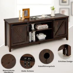 Bauernhaus-TV-Ständer mit Schiebetüren für Fernseher bis 65 Zoll 150 x 40 x 60 cm Braun