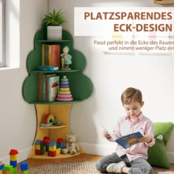 Baum-Design Kinder Bücherregal aus Holz 5 Ebenen Kinderregal Spielzeugregal Grün