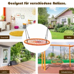 Baumschaukel Ø100cm Nestschaukel Spinnennetz Kinderschaukel Tellerschaukel Hängeschaukel Orange