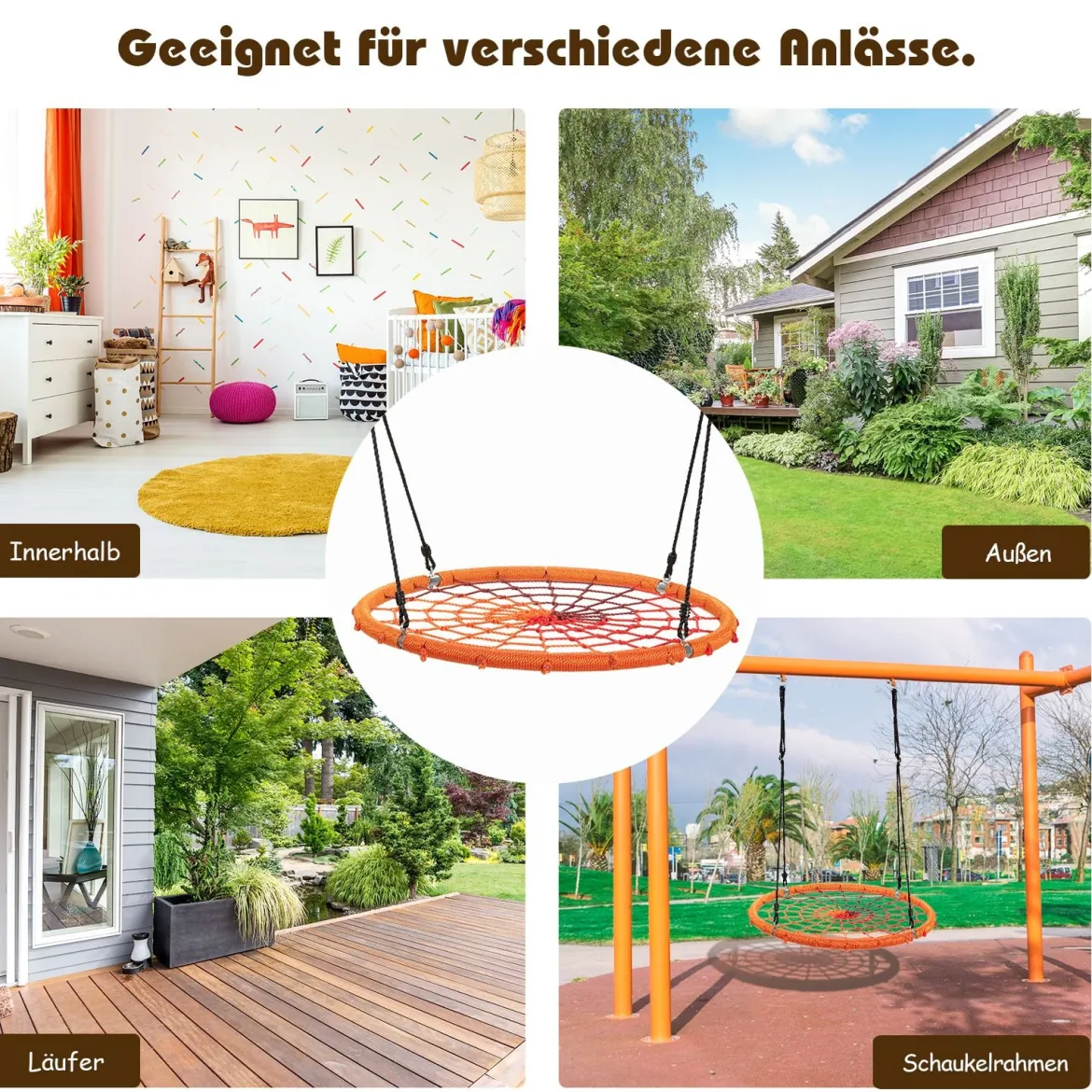 Baumschaukel Ø100cm Nestschaukel Spinnennetz Kinderschaukel Tellerschaukel Hängeschaukel Orange