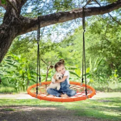 Baumschaukel Ø100cm Nestschaukel Spinnennetz Kinderschaukel Tellerschaukel Hängeschaukel Orange