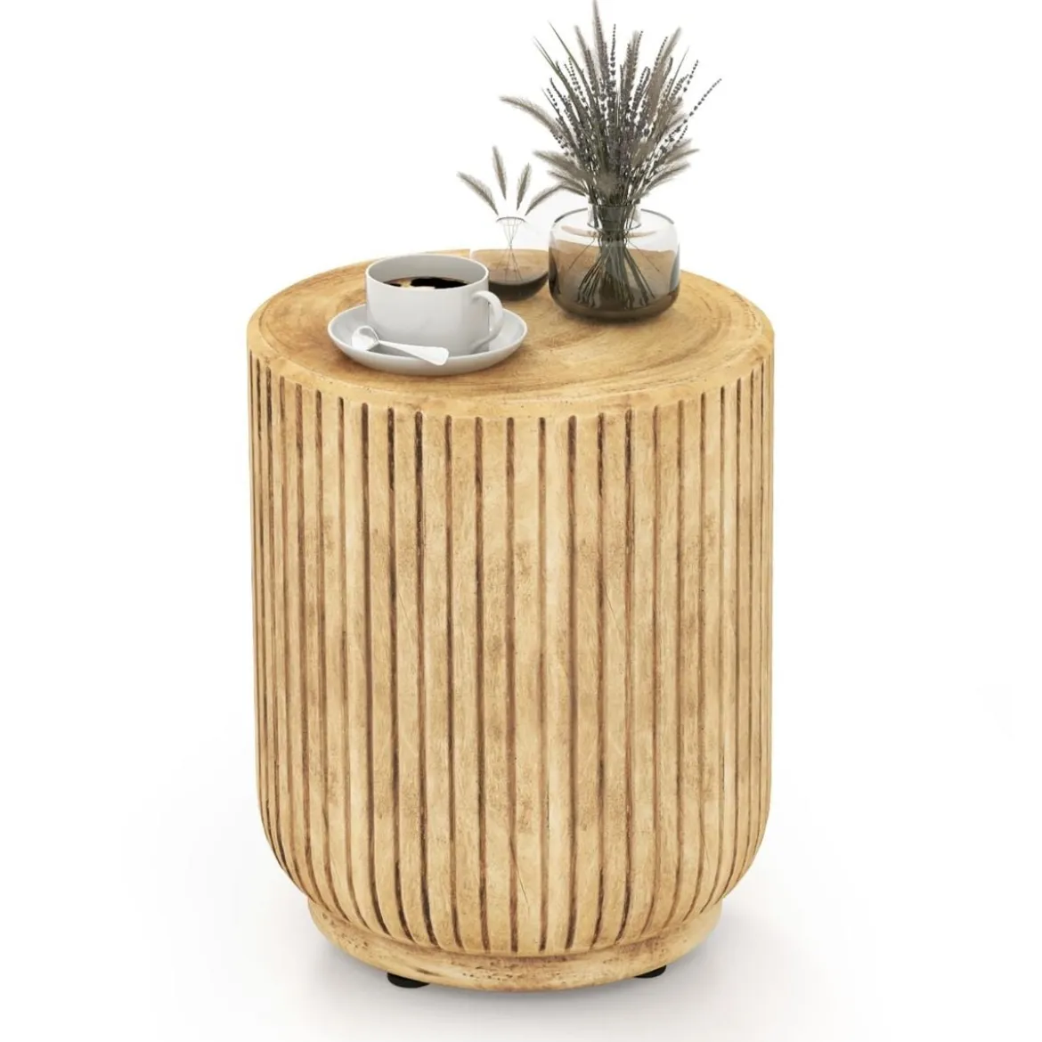Baumstumpfförmiger Beistelltisch für den Außenbereich 43 cm hoher holzähnlicher Terrassenhocker Natur