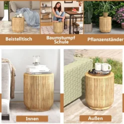 Baumstumpfförmiger Beistelltisch für den Außenbereich 43 cm hoher holzähnlicher Terrassenhocker Natur