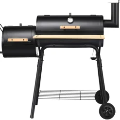 BBQ-Holzkohlegrill mit Rädern Grillwagen mit Deckel Outdoor-Grill 115 x 65 x 108 cm Schwarz