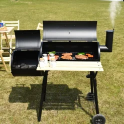 BBQ-Holzkohlegrill mit Rädern Grillwagen mit Deckel Outdoor-Grill 115 x 65 x 108 cm Schwarz