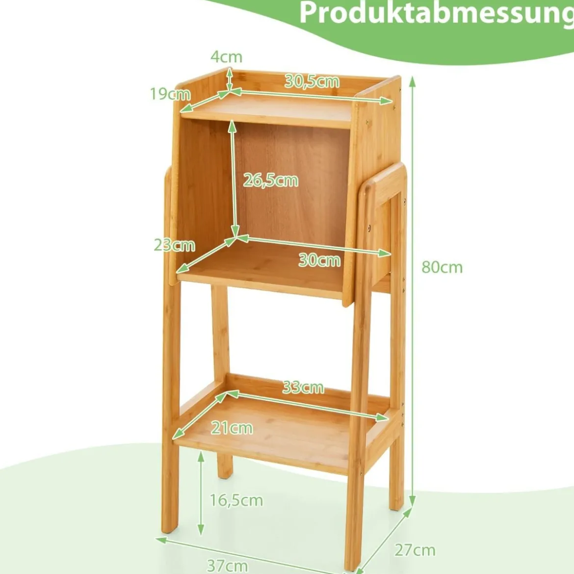 Bücherregal aus Bambus 3-stufiges mit Beinen & erhöhtem Kantendesign modernes Aufbewahrungsregal