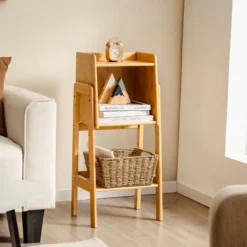 Bücherregal aus Bambus 3-stufiges mit Beinen & erhöhtem Kantendesign modernes Aufbewahrungsregal
