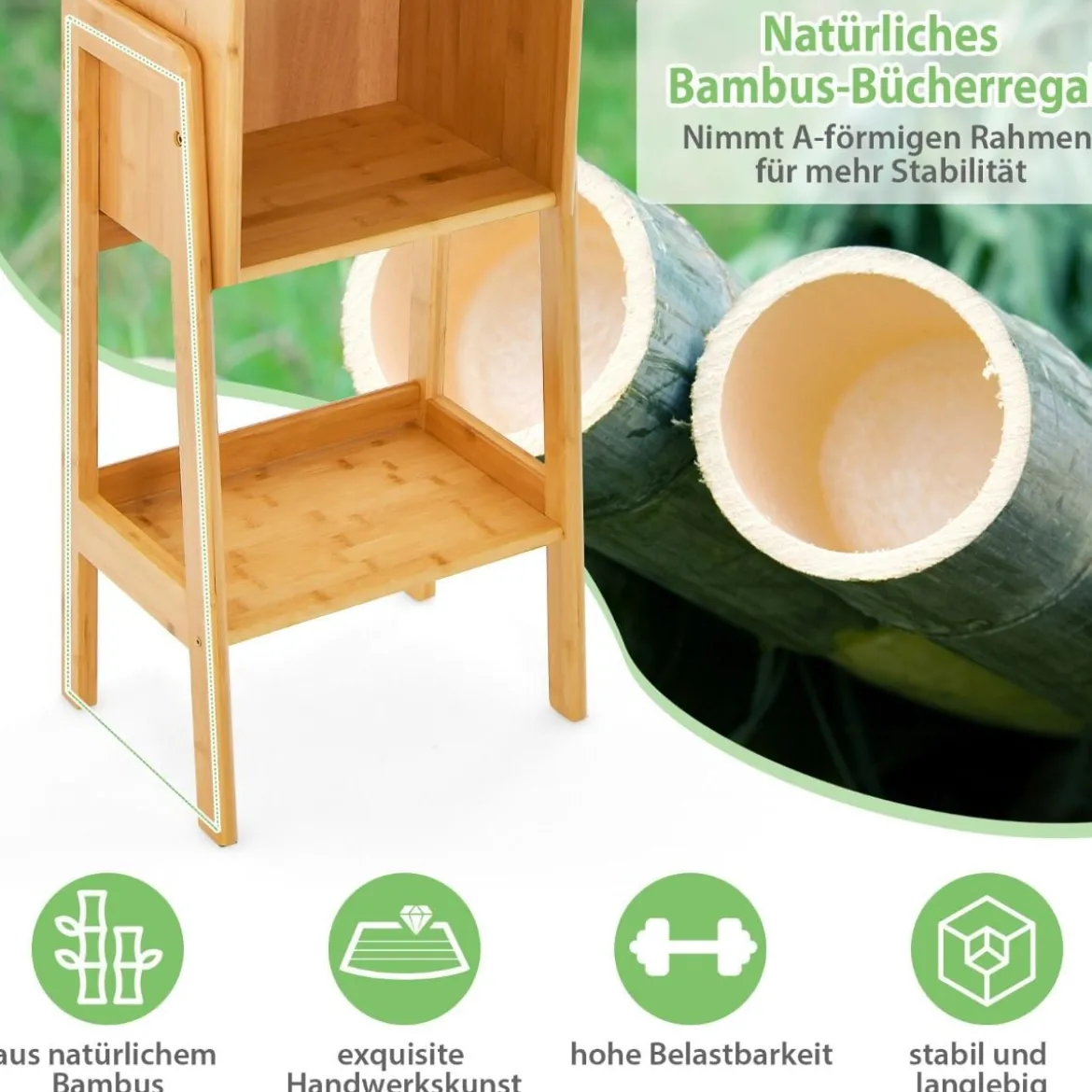 Bücherregal aus Bambus 4-stufiges mit Beinen & erhöhtem Kantendesign modernes Aufbewahrungsregal