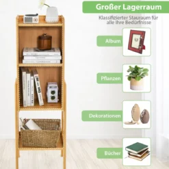 Bücherregal aus Bambus 4-stufiges mit Beinen & erhöhtem Kantendesign modernes Aufbewahrungsregal
