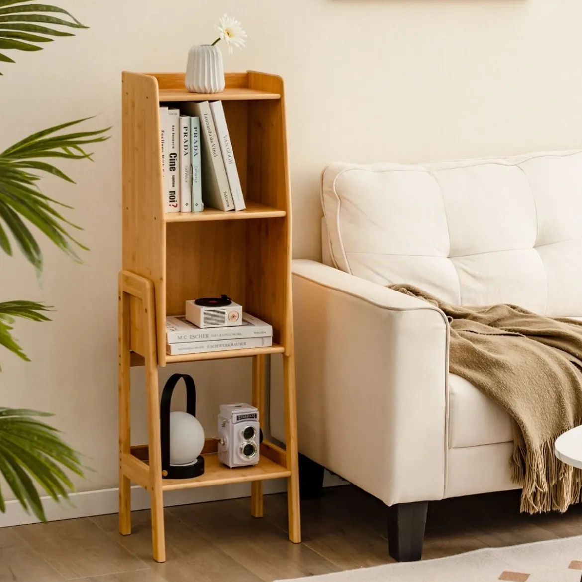 Bücherregal aus Bambus 4-stufiges mit Beinen & erhöhtem Kantendesign modernes Aufbewahrungsregal