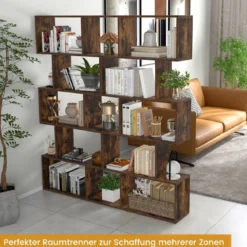 Bücherregal aus Holz mit 5 Ebenen & Kippschutz Freistehender Raumteiler Standregal Vintagebraun
