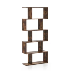 Bücherregal aus Holz mit 5 Ebenen & Kippschutz Freistehender Raumteiler Standregal Vintagebraun