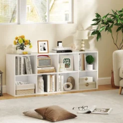 Bücherregal Bücherschrank mit 8 Fächern Büroregal Würfelregal Standregal Aufbewahrungregal 121,5 x 29 x 61 cm Weiß