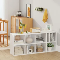 Bücherregal Bücherschrank mit 8 Fächern Büroregal Würfelregal Standregal Aufbewahrungregal 121,5 x 29 x 61 cm Weiß