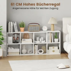 Bücherregal Bücherschrank mit 8 Fächern Büroregal Würfelregal Standregal Aufbewahrungregal 121,5 x 29 x 61 cm Weiß