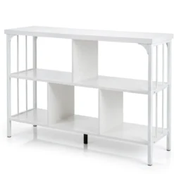 Bücherregal 3 Ebenen Standregal mit 5 Offenen Fächern & Seitlichen Schutzstreben 109 x 34 x 76 cm Weiß