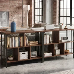 Bücherregal 3 Ebenen Standregal mit 5 Offenen Fächern & Seitlichen Schutzstreben 109 x 34 x 76 cm Braun