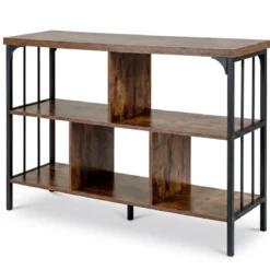 Bücherregal 3 Ebenen Standregal mit 5 Offenen Fächern & Seitlichen Schutzstreben 109 x 34 x 76 cm Braun