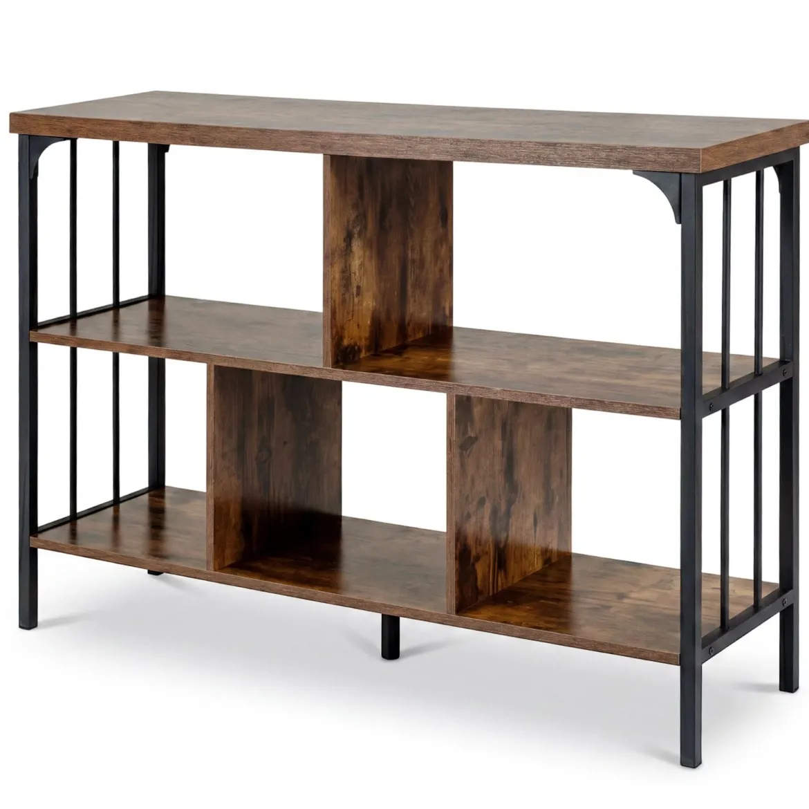 Bücherregal 3 Ebenen Standregal mit 5 Offenen Fächern & Seitlichen Schutzstreben 109 x 34 x 76 cm Braun