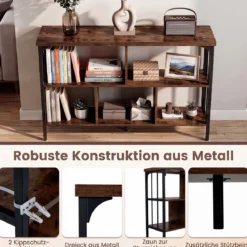 Bücherregal 3 Ebenen Standregal mit 5 Offenen Fächern & Seitlichen Schutzstreben 109 x 34 x 76 cm Braun