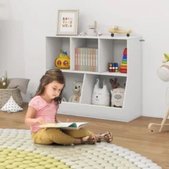 Bücherregal für Kinder mit 5 Würfelfächern Kinderregal aus Holz mit Kippsicherungen Weiß
