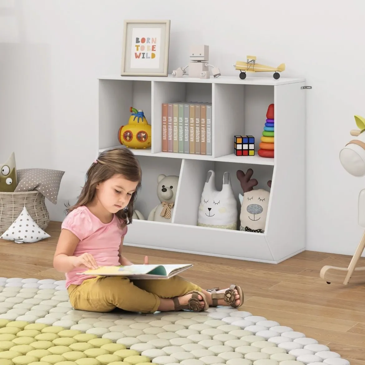 Bücherregal für Kinder mit 5 Würfelfächern Kinderregal aus Holz mit Kippsicherungen Weiß