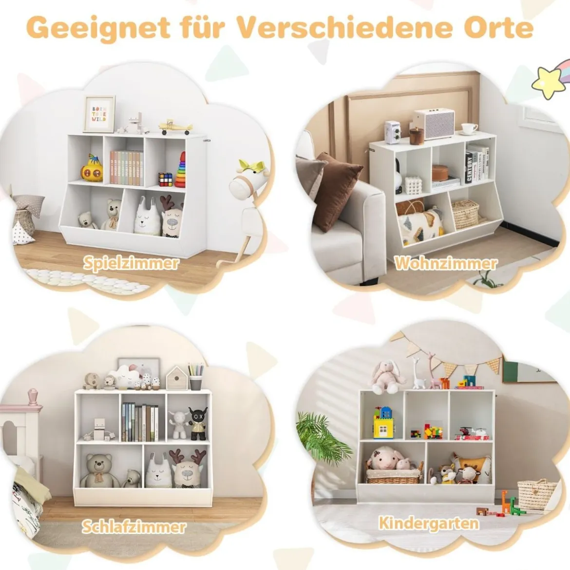 Bücherregal für Kinder mit 5 Würfelfächern Kinderregal aus Holz mit Kippsicherungen Weiß