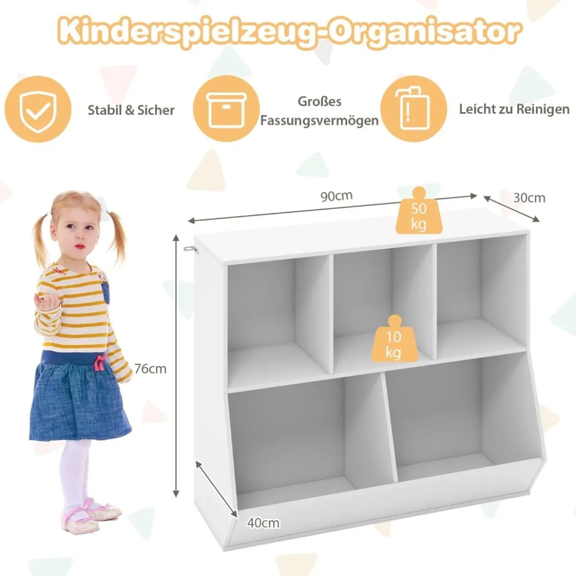 Bücherregal für Kinder mit 5 Würfelfächern Kinderregal aus Holz mit Kippsicherungen Weiß