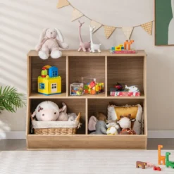 Bücherregal für Kinder mit 5 Würfelfächern Kinderregal aus Holz mit Kippsicherungen Natur
