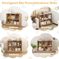 Bücherregal für Kinder mit 5 Würfelfächern Kinderregal aus Holz mit Kippsicherungen Natur