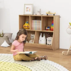 Bücherregal für Kinder mit 5 Würfelfächern Kinderregal aus Holz mit Kippsicherungen Natur