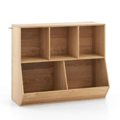 Bücherregal für Kinder mit 5 Würfelfächern Kinderregal aus Holz mit Kippsicherungen Natur