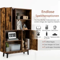 Bücherregal Holz Aufbewahrungsschrank mit Türen und offene Regale 80 x 24 x 120 cm Kaffee