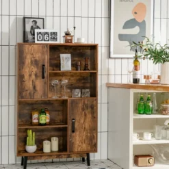 Bücherregal Holz Aufbewahrungsschrank mit Türen und offene Regale 80 x 24 x 120 cm Kaffee