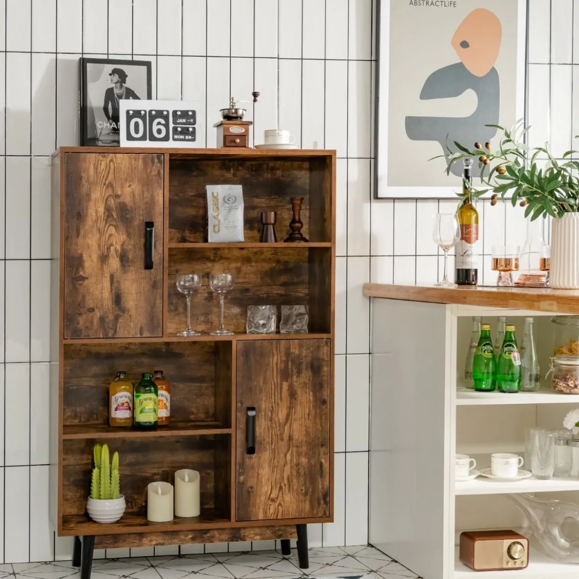 Bücherregal Holz Aufbewahrungsschrank mit Türen und offene Regale 80 x 24 x 120 cm Kaffee
