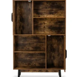 Bücherregal Holz Aufbewahrungsschrank mit Türen und offene Regale 80 x 24 x 120 cm Kaffee