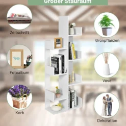 Bücherregal im Baumform mit 8 Fächern Standregal Aufbewahrungsregal 50 x 25 x 145 cm Weiß