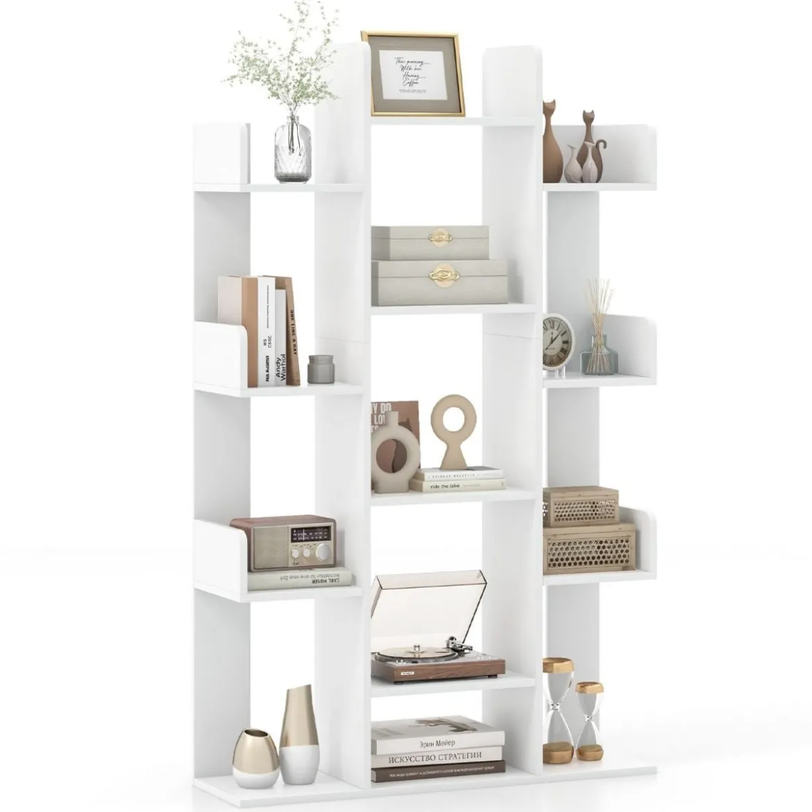 Bücherregal im Baumform Regal mit 13 offenen Fächern 86 x 24,5 x 141 cm Weiß/Braun