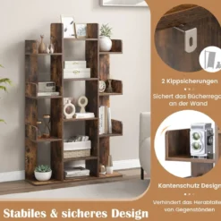Bücherregal im Baumform Regal mit 13 offenen Fächern 86 x 24,5 x 141 cm Weiß/Braun