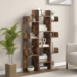 Bücherregal im Baumform Regal mit 13 offenen Fächern 86 x 24,5 x 141 cm Weiß/Braun