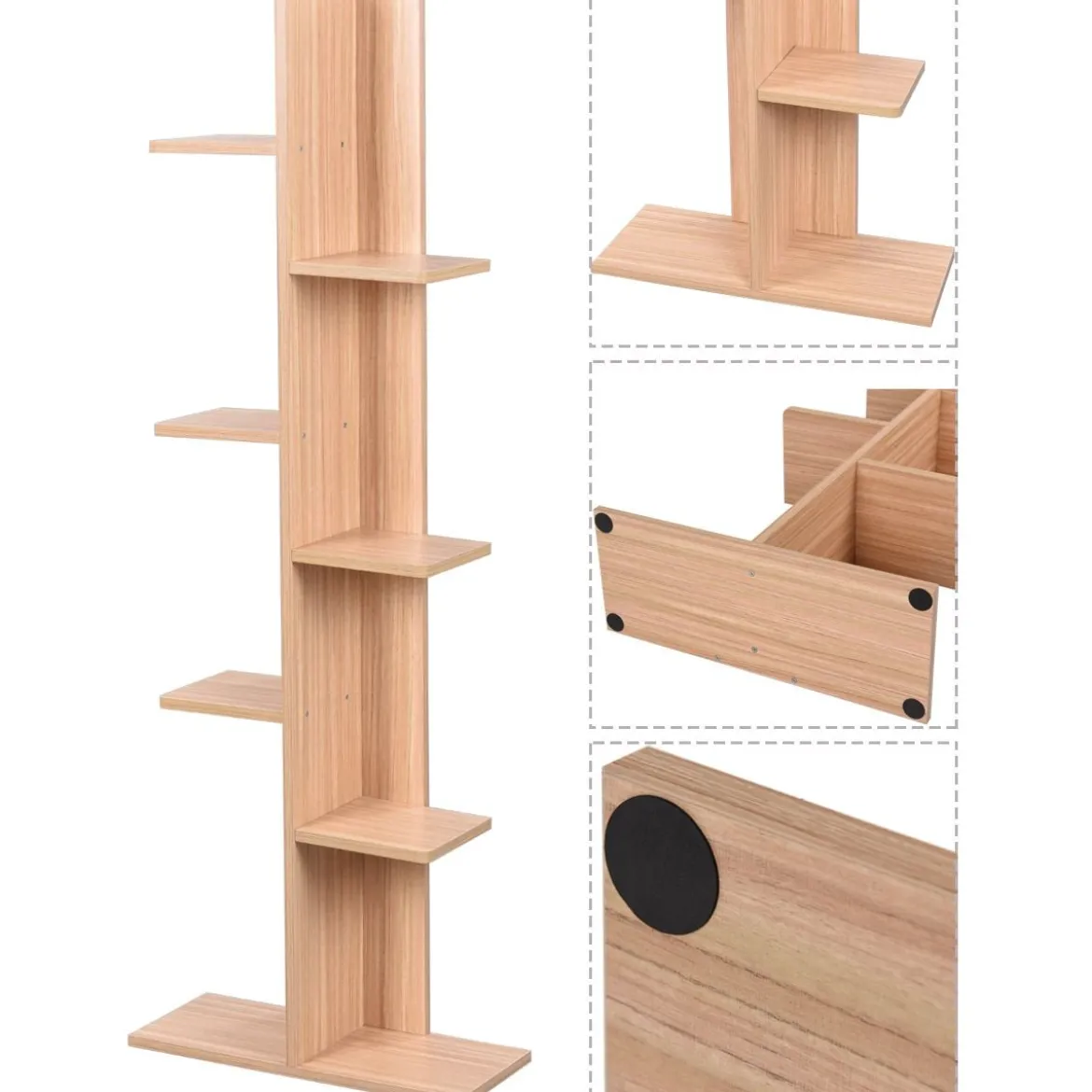 Bücherregal in Baumform mit 8 Ablagen Freistehendes Standregal Büroregal 50 x 20 x 141 cm