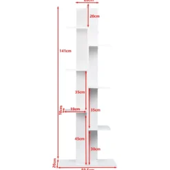 Bücherregal in Baumform mit 8 Ablagen Freistehendes Standregal Büroregal 50 x 20 x 141 cm