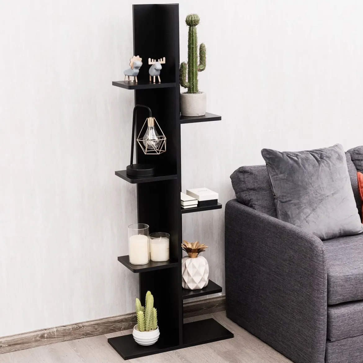 Bücherregal in Baumform mit 8 Ablagen Freistehendes Standregal Büroregal 50 x 20 x 141 cm