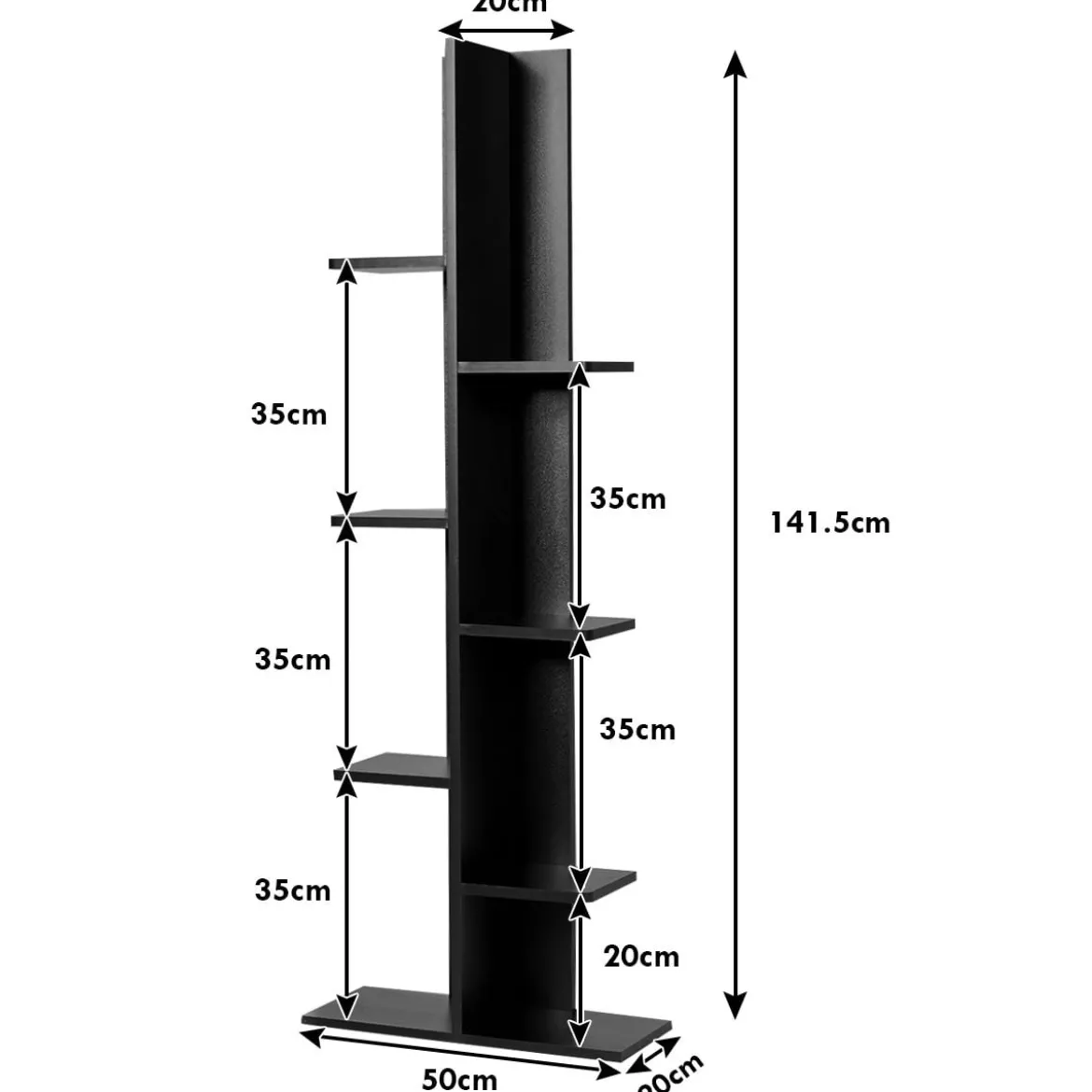 Bücherregal in Baumform mit 8 Ablagen Freistehendes Standregal Büroregal 50 x 20 x 141 cm