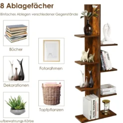 Bücherregal in Baumform mit 8 Ablagen Freistehendes Standregal Büroregal 50 x 20 x 141 cm