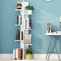 Bücherregal in Baumform mit 8 Ablagen Freistehendes Standregal Büroregal 50 x 20 x 141 cm