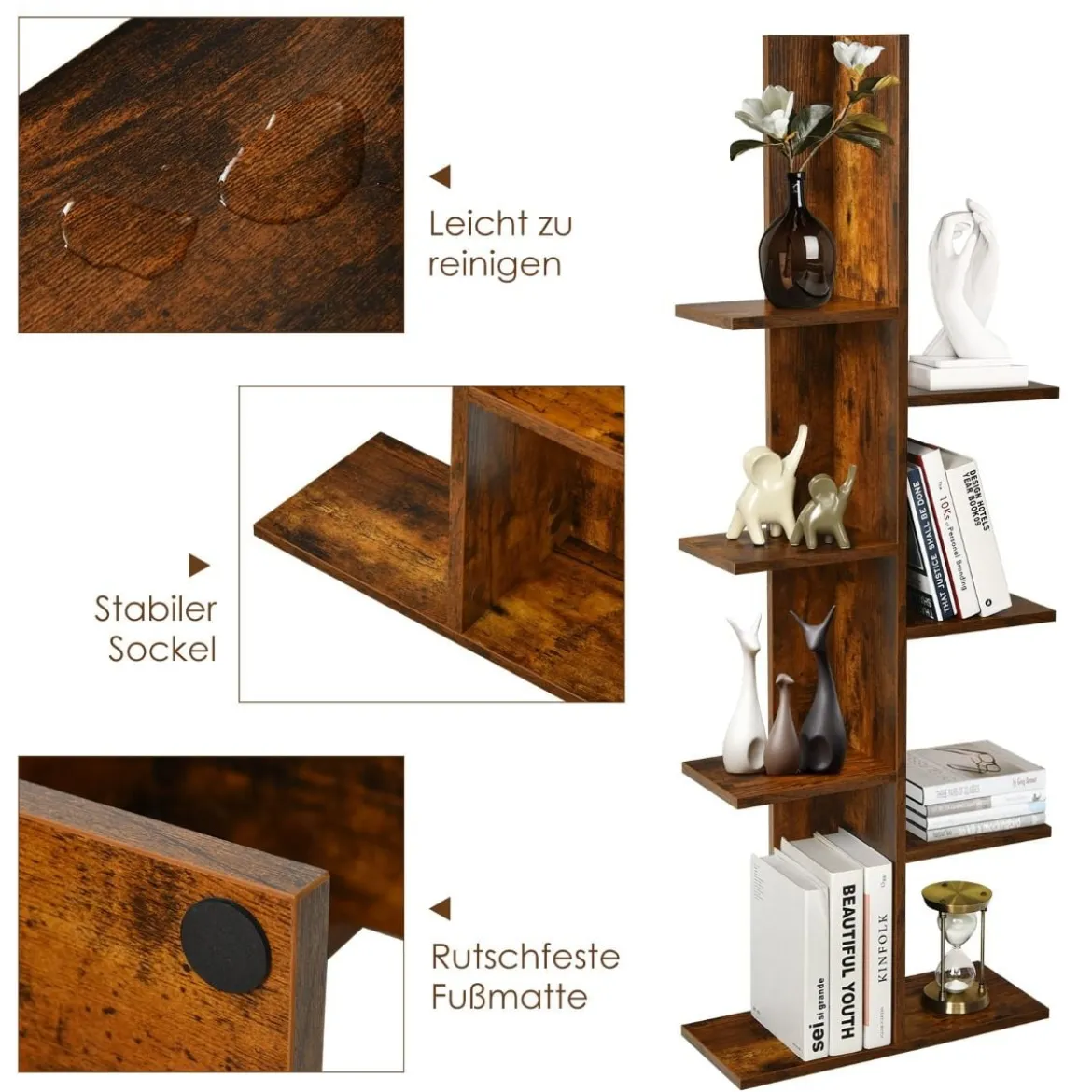 Bücherregal in Baumform mit 8 Ablagen Freistehendes Standregal Büroregal 50 x 20 x 141 cm